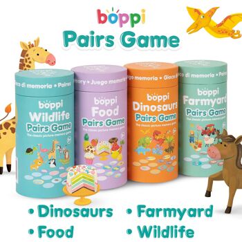 boppi - Jeu de mémoire par paires d'images pour enfants - (36 ensembles) Carton mixte de dinosaures, cour de ferme, nourriture, faune - Fabriqué à partir de carton recyclé 2