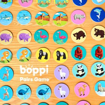 boppi - Jeu de mémoire par paires d'images pour enfants - (36 ensembles) Carton mixte de dinosaures, cour de ferme, nourriture, faune - Fabriqué à partir de carton recyclé 3