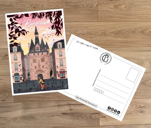 Carte postale de voyage vintage, illustration de Bordeaux, pour décoration d'intérieur / Bordeaux - Porte Cailhau