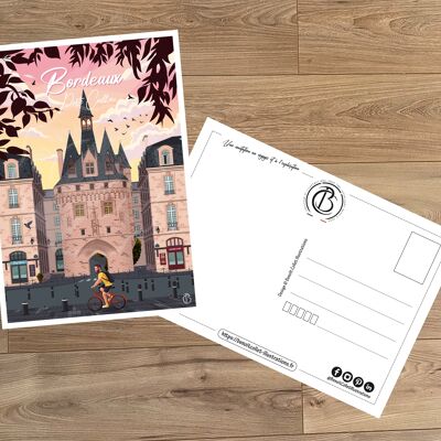 Postal de viaje vintage, ilustración de Burdeos, para decoración de interiores / Burdeos - Porte Cailhau