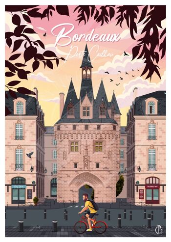 Carte postale de voyage vintage, illustration de Bordeaux, pour décoration d'intérieur / Bordeaux - Porte Cailhau 5