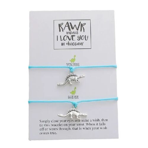 Adjustable Dinosaur Wish Bracelets with Presentation Card - Blue (Adult/Teen/Child)