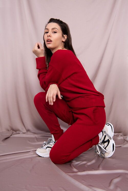 RED LOUNGE WEAR KNITTED SET-TS20235