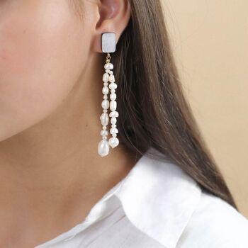 MOONLIGHT  boucles d'oreilles poussoir 2 rangs perles 2