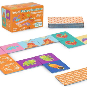 boppi - Jeu de dominos avec images pour enfants - Fabriqué à partir de carton recyclé - 4 modèles disponibles : dinosaures, cour de ferme, nourriture, faune 2