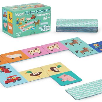 boppi - Jeu de dominos illustrés - Fabriqué à partir de carton recyclé - 4 modèles disponibles : dinosaures, cour de ferme, nourriture, faune 3