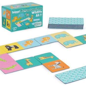 boppi - Jeu de dominos illustrés - Fabriqué à partir de carton recyclé - 4 modèles disponibles : dinosaures, cour de ferme, nourriture, faune 8