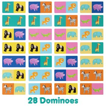 boppi - Jeu de dominos illustrés - Fabriqué à partir de carton recyclé - 4 modèles disponibles : dinosaures, cour de ferme, nourriture, faune 9