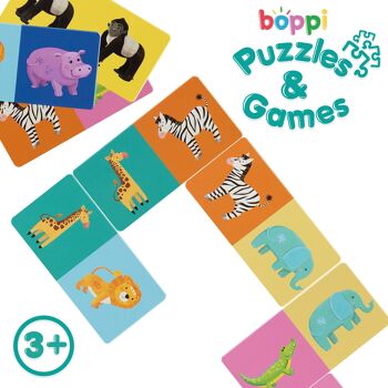 boppi - Jeu de dominos avec images pour enfants - Fabriqué à partir de carton recyclé - 4 modèles disponibles : dinosaures, cour de ferme, nourriture, faune 11