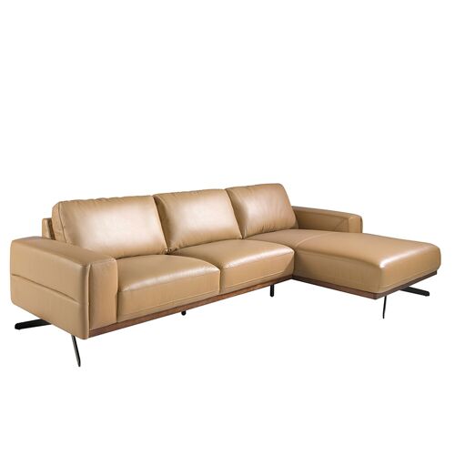 Sofá chaise longue derecha piel arena 6162