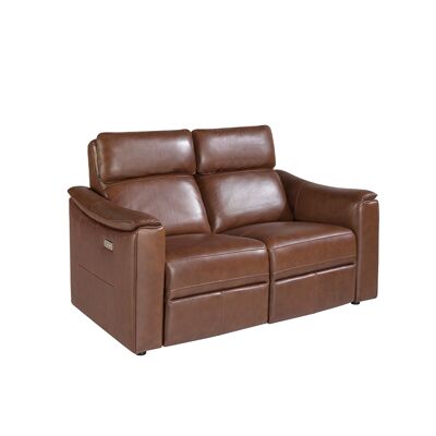 2 seater cognac brown leather relax sofa 6165