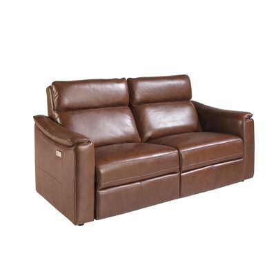 3 seater cognac brown leather relax sofa 6166