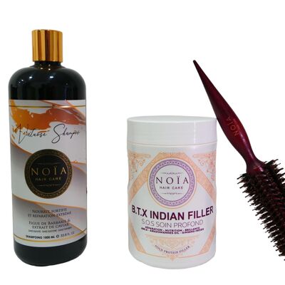 Combo shampoo Virtuose 1L + riempitivo indiano BTX 1kg + spazzola rotonda per asciugatura