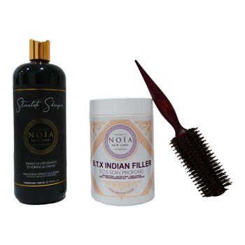 Combo shampoing Stimulate 1L+ BTX Indian filler 1kg+ Brosse ronde brushing 1