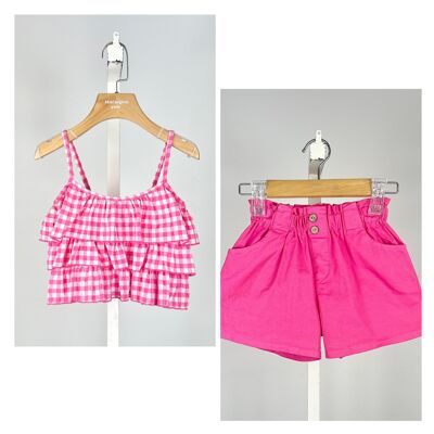 Girls' gingham top and cotton shorts set