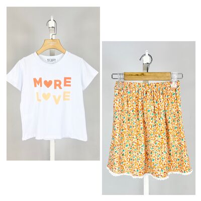 Cotton t-shirt and floral skirt set for girls
