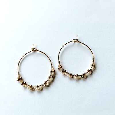 Hoop Earrings in Golden Stainless Steel with Freshwater Pearls and Golden Pearls