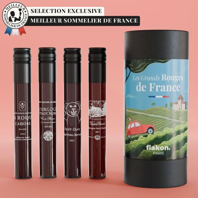 GRANDS ROUGES DE FRANCE - CAJA DE ENOLOGÍA FLAKON - 4 BOTELLAS DE VINO DE 10CL