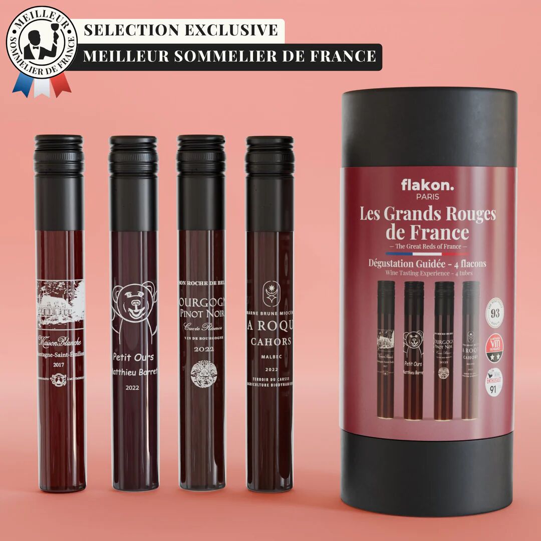 Die großen Rotweine Frankreichs – Flakon Weinproben-Set – 4 x 10cl Flaschen Wein