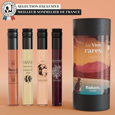 VINOS RAROS - CAJA DE ENOLOGÍA FLAKON - 4 BOTELLAS DE VINO DE 10CL