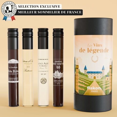 VINS DE LÉGENDE - COFFRET ŒNOLOGIE FLAKON - 4 FLACONS DE VINS DE 10CL