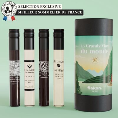 GRANDS VINS DU MONDE - COFFRET ŒNOLOGIE FLAKON - 4 FLACONS DE VINS DE 10CL