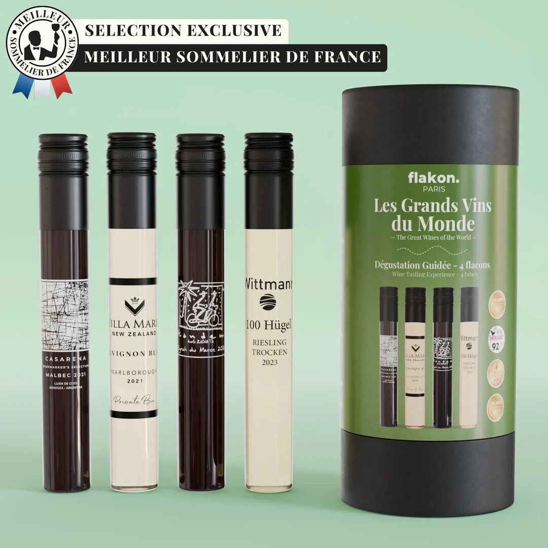 Die großen Weine der Welt – Flakon Weinproben-Set – 4 x 10cl Flaschen Wein