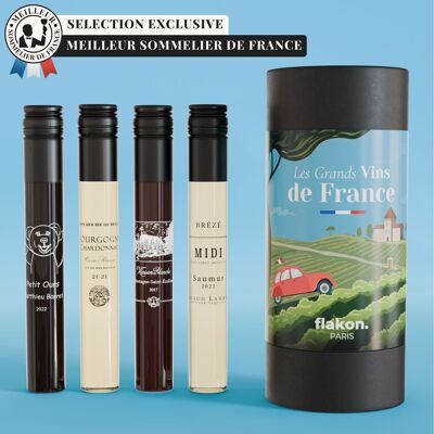 GRANDS VINS DE FRANCE - COFFRET ŒNOLOGIE FLAKON - 4 FLACONS DE VINS DE 10CL