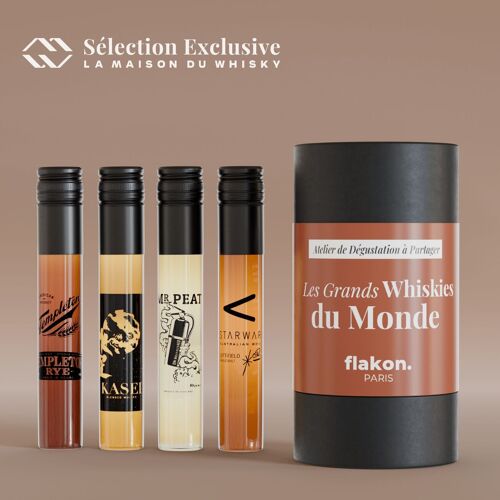 GRANDS WHISKIES DE FRANCE - COFFRET SPIRITUEUX FLAKON - 4 FLACONS DE WHISKIES DE 5CL