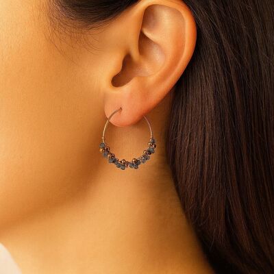 Pendientes de Aro de Acero Dorado con Cuentas de Aventurina Azul y Cuentas de Oro
