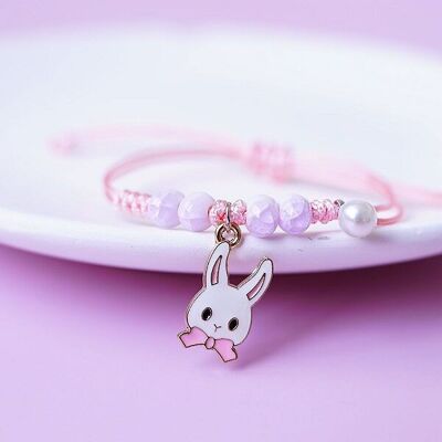 Pulsera de deseos ajustable para niños 'Bunny Rabbit' / Pulsera de la amistad - Rosa