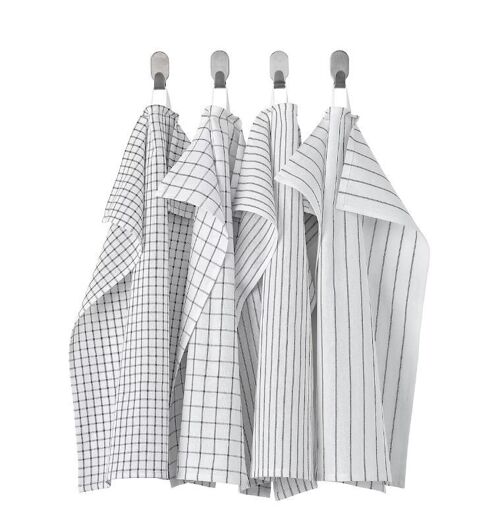 4-pack tea towels 45x60cm white/dark grey patterned