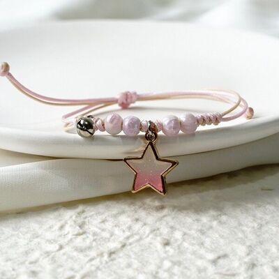Bracelet de souhaits réglable 'Pink Star' pour enfants / Bracelet d'amitié -Rose