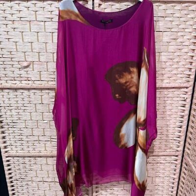 Women's Long Silk Blouse with Petals Design and Great Quality