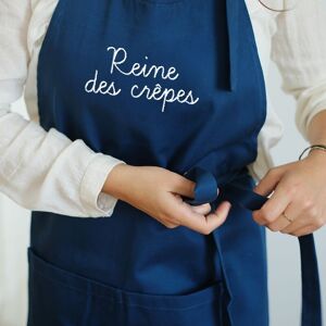 Tablier brodé Reine des crêpes Bleu indigo