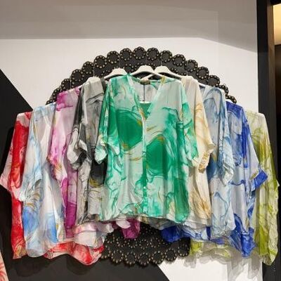 Chemisier en soie italienne pour femme avec motif nuage et grande qualité