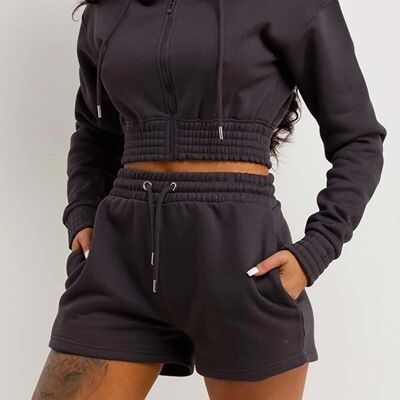 CROPPED ZIPPED HOODIE AND SHORT CO-ORDS SET-1886