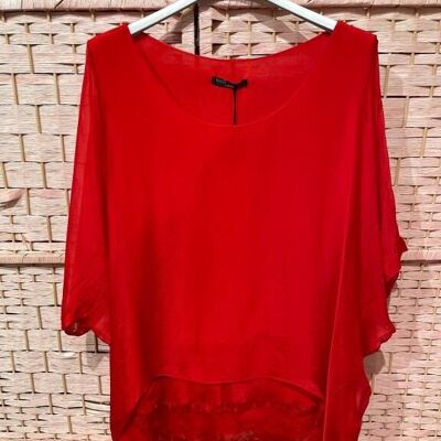 Italian Silk Blouse for Women with Sleeves and Plain Colors