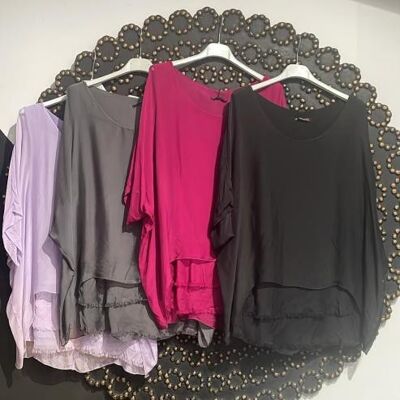 Blusa de Seda Italiana para Mujer con Mangas y Colores Lisos