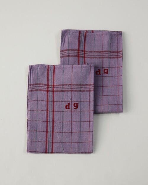 Torchon vintage rayé - monogramme DG - lilas