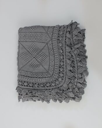 Dessus de lit en crochet vintage - 1930 - gris perle 2