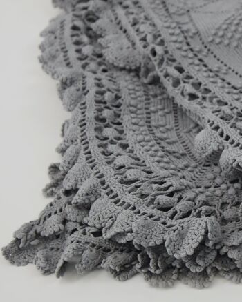 Dessus de lit en crochet vintage - 1930 - gris perle 3