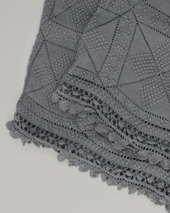 Dessus de lit en crochet vintage - 1930 - gris perle 4