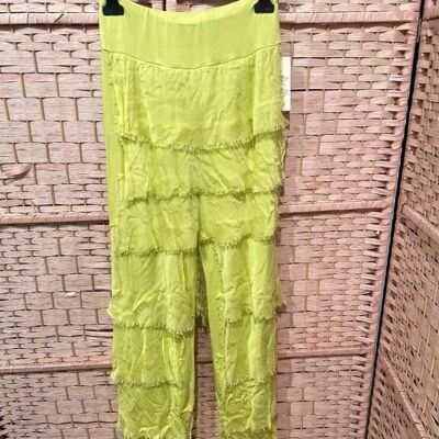 Pantalón de Seda Mujer con Diseño Escalonado y Colores Lisos