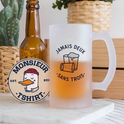 Chope de bière Jamais deux sans trois