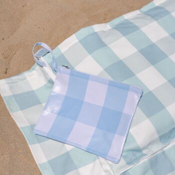 Grand Sac Serviette de Plage, Coussin Inclus, Imprimé Vichy Bleu 11