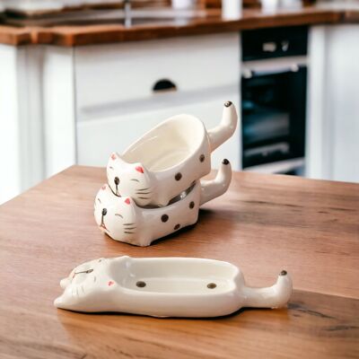 Niedliche Dip-Schüsseln aus Keramik mit Katzendesign, Gewürzteller