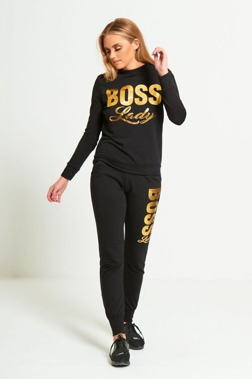 PLUS SIZE BLACK BOSS LADY CUSTOMIZED TRACKSUIT - TS2413BOSSLADY+