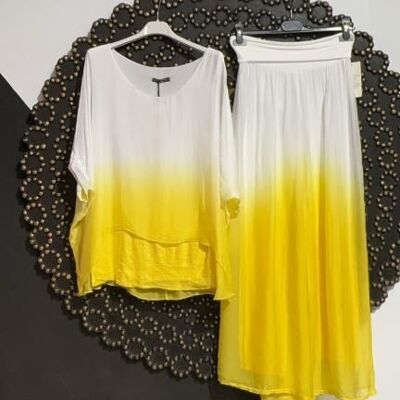 Silk Blouse + Pants Set with Colorful Summer Design