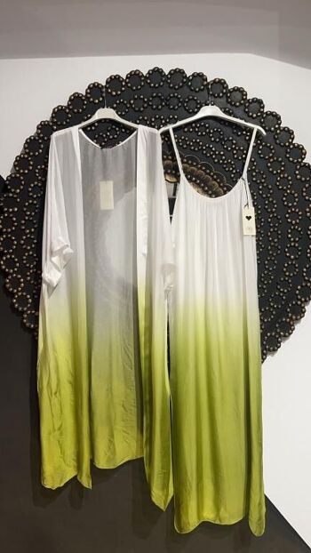 Ensemble robe + kimono en soie italienne au design coloré 2